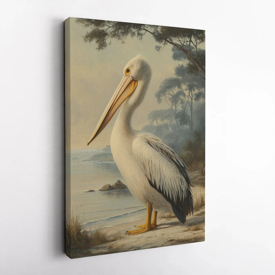 Vintage Pelican Vertical Canvas Print | Audubon Style Coastal Bird Painting | Premium Unframed Wall Art | Nautical Home Decor Gift for Bird Lover