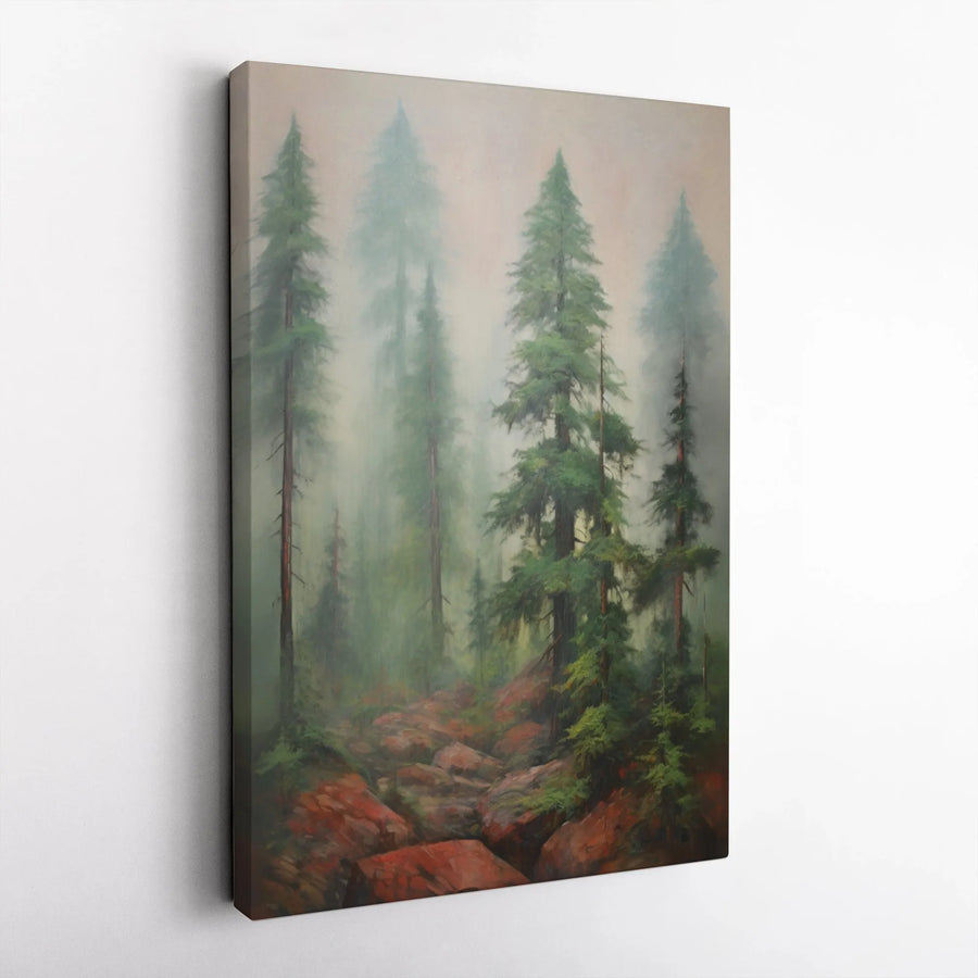 Misty Forest Canvas Wall Art | Atmospheric Pine Tree Landscape | Premium Gallery Wrapped Canvas | Modern Rustic Home Decor Gift