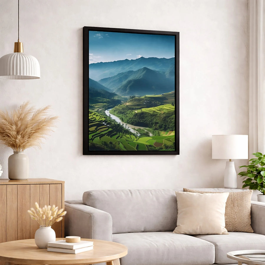 Terraced Rice Paddy Canvas Wall Art | Lush Vietnam Mountain Valley Landscape | Premium Gallery Wrap Print | Nature Home Decor Gift