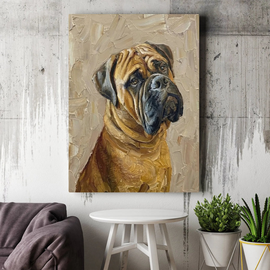 Bullmastiff Canvas Wall Art | Impasto Oil Painting Style Portrait | Premium Gallery Wrap Decor | Dog Lover Gift & Home Office Accent