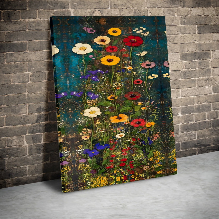 Wildflower Meadow Canvas Wall Art | Colorful Floral Landscape Painting | Premium Fade-Resistant Gallery Wrap | Modern Botanical Home Decor Gift