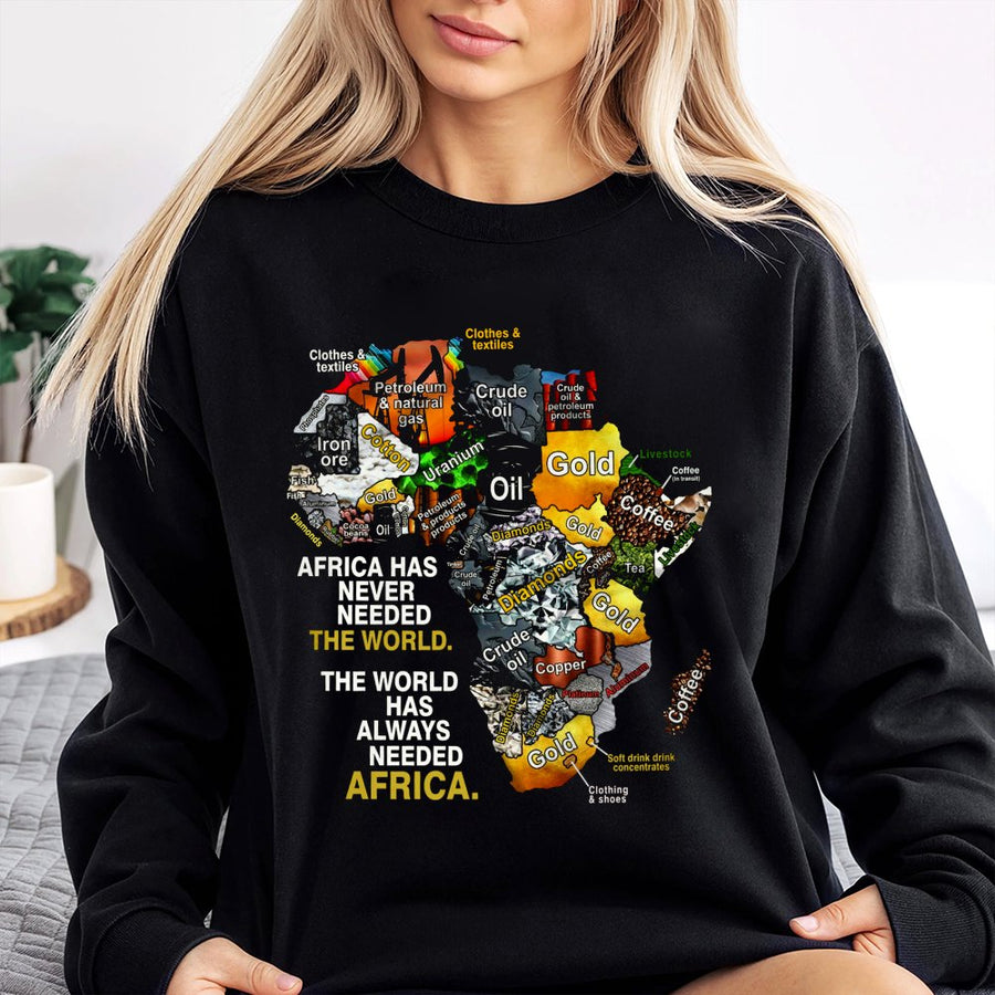 Africa Map Resources Sweatshirt | Black History Month Graphic Print | Premium Cotton-Blend Pullover | Meaningful Cultural Heritage Gift for Adults