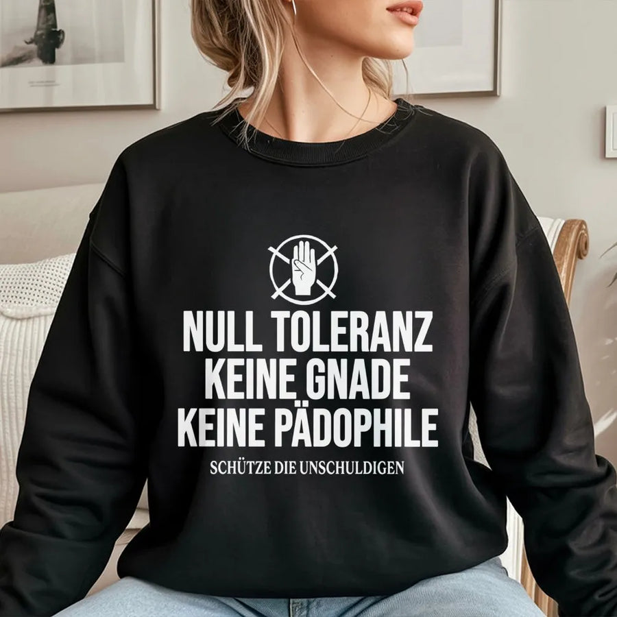 Null Toleranz Sweatshirt | Statement Spruch Gegen Kindesmissbrauch | Premium Baumwoll-Mix Pullover | Schütze die Unschuldigen Geschenk