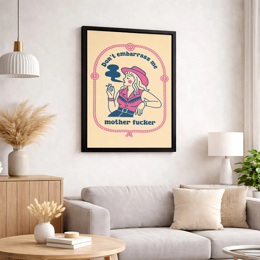 Smoking Cowgirl Canvas Wall Art | Retro Western Aesthetic Decor | Premium 1.25" Thick Gallery Wrap | Sassy Gift for Best Friend