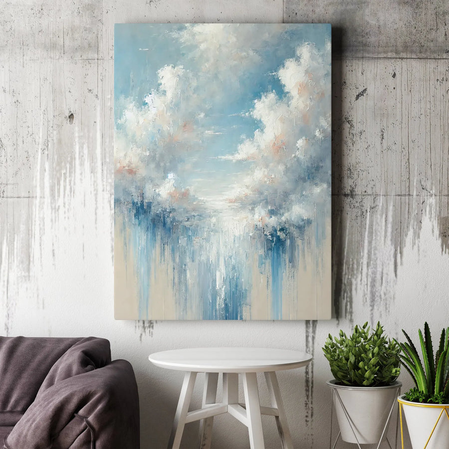 Abstract Sky Canvas Wall Art | Blue and White Cloud Reflection Print | Gallery Wrapped 1.25-Inch Frame | Modern Minimalist Home Office Decor
