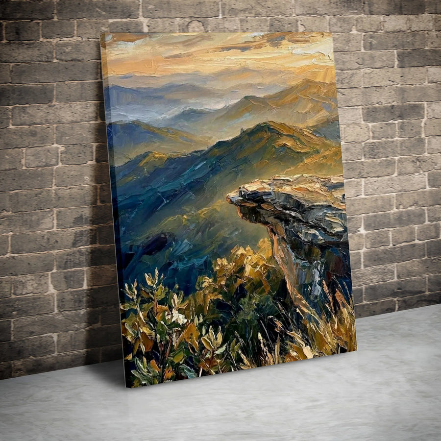 Mountain Landscape Canvas Art | Textured Sunrise Overlook Print | Thick Gallery Wrap Canvas | Premium Living Room Decor Gift