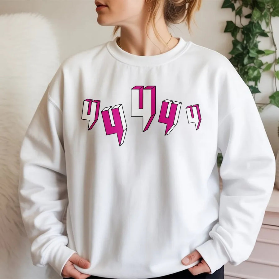 444 Angel Number Sweatshirt | Retro 3D Neon Pink Graphic | Premium Cotton Blend | Aesthetic Spiritual Gift For Him And Her