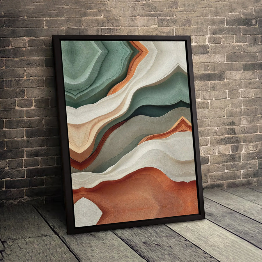 Abstract Wavy Canvas Art | Sage Green and Terracotta Layered Geology | Premium Gallery Wrapped Wall Decor | Modern Organic Living Room Wall Art