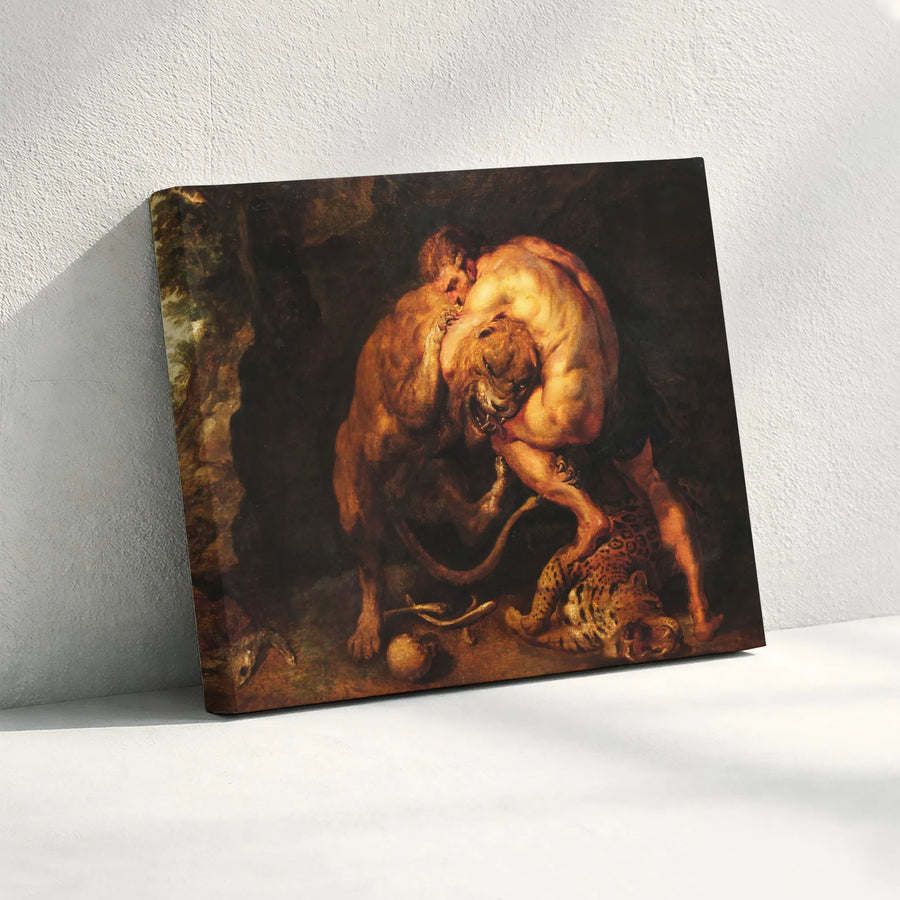 Samson and the Lion Canvas Wall Art | Rubens Style Baroque Painting | Premium Fade-Resistant Print | Collector's Classic Art for Home Decor