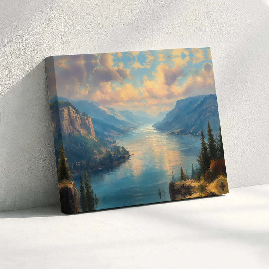 Mountain River Canvas Wall Art | Serene Fjord Landscape Painting | Premium Gallery Quality Canvas | Living Room Decor Gift