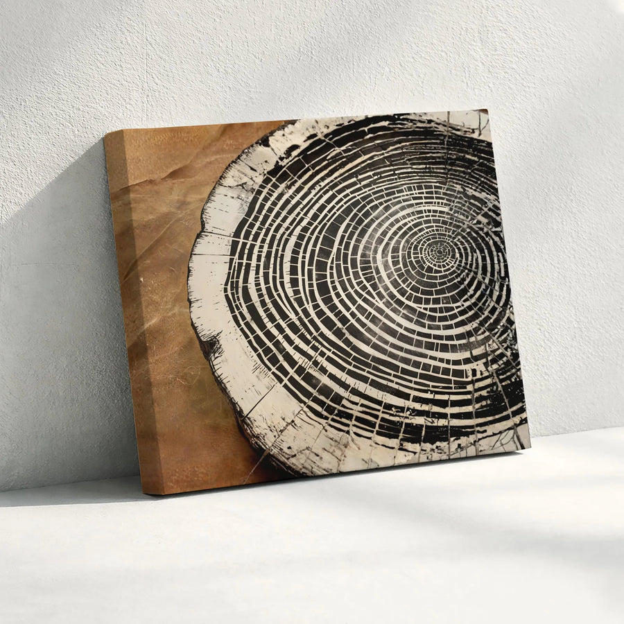 Abstract Tree Rings Wall Art | Concentric Circle Wood Grain Print | Premium Gallery Wrapped Canvas | Modern Minimalist Home Decor Gift
