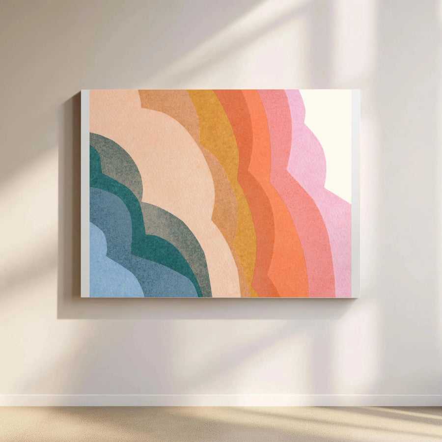 Abstract Canvas Wall Art | Layered Sunset Waves Design | Premium Gallery Wrapped 1.25" Canvas | Modern Minimalist Home Decor Gift