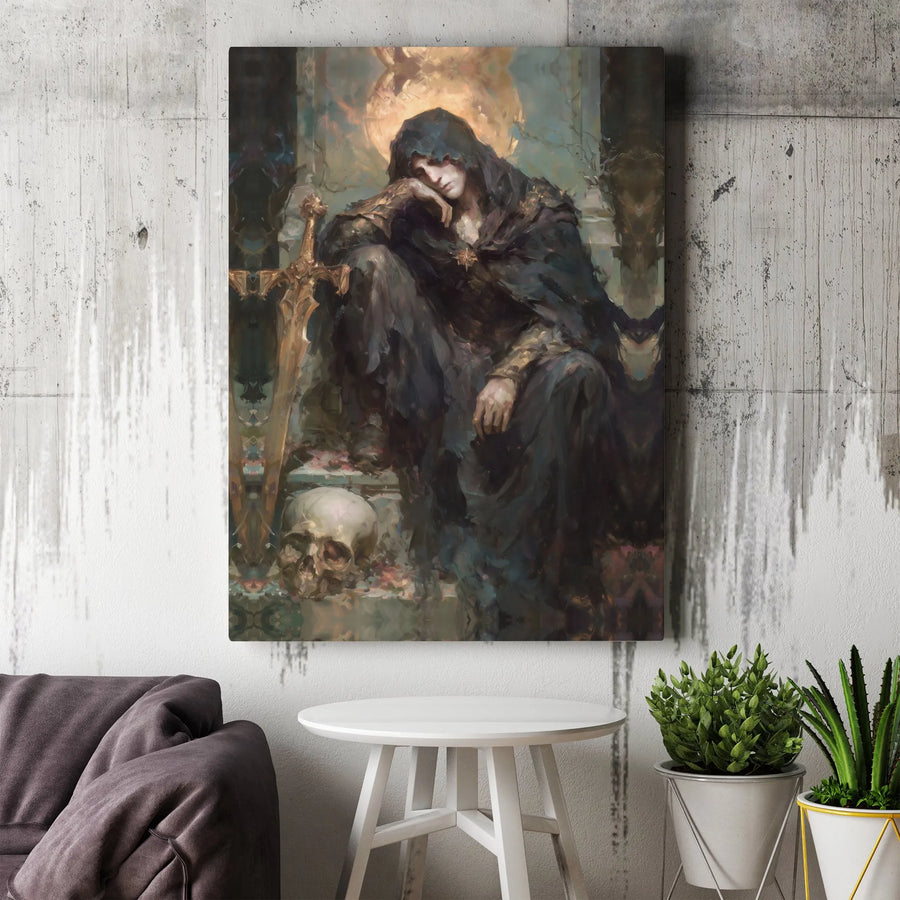 Dark Fantasy Knight Canvas | Grim Reaper Skull Wall Art | Premium Gallery Wrapped Print | Gothic Decor for Home or Office Gift