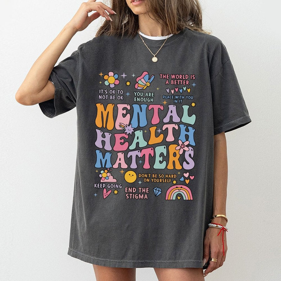 Mental Health Matters T-Shirt | Retro Groovy Aesthetic Design | 100% Soft Cotton Premium Quality | Positive Vibes Gift for Women and Men
