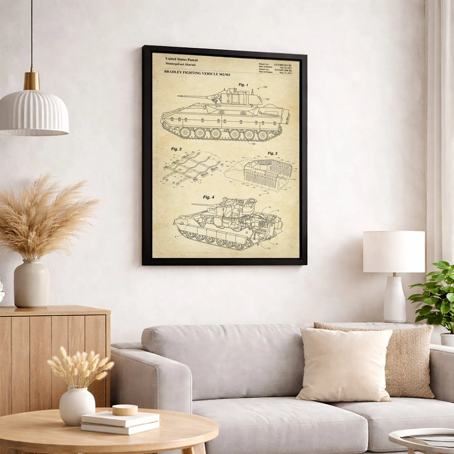 Bradley Fighting Vehicle M2 M3 Patent Art | Vintage Military Technical Drawing | Premium Gallery Wrapped Canvas | Ideal Gift for Army History Buffs