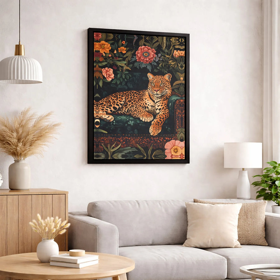 Leopard Wall Art Canvas | Maximalist Botanical Jungle Print | Premium Gallery Wrap Decor | Wildlife Gift for Home Office