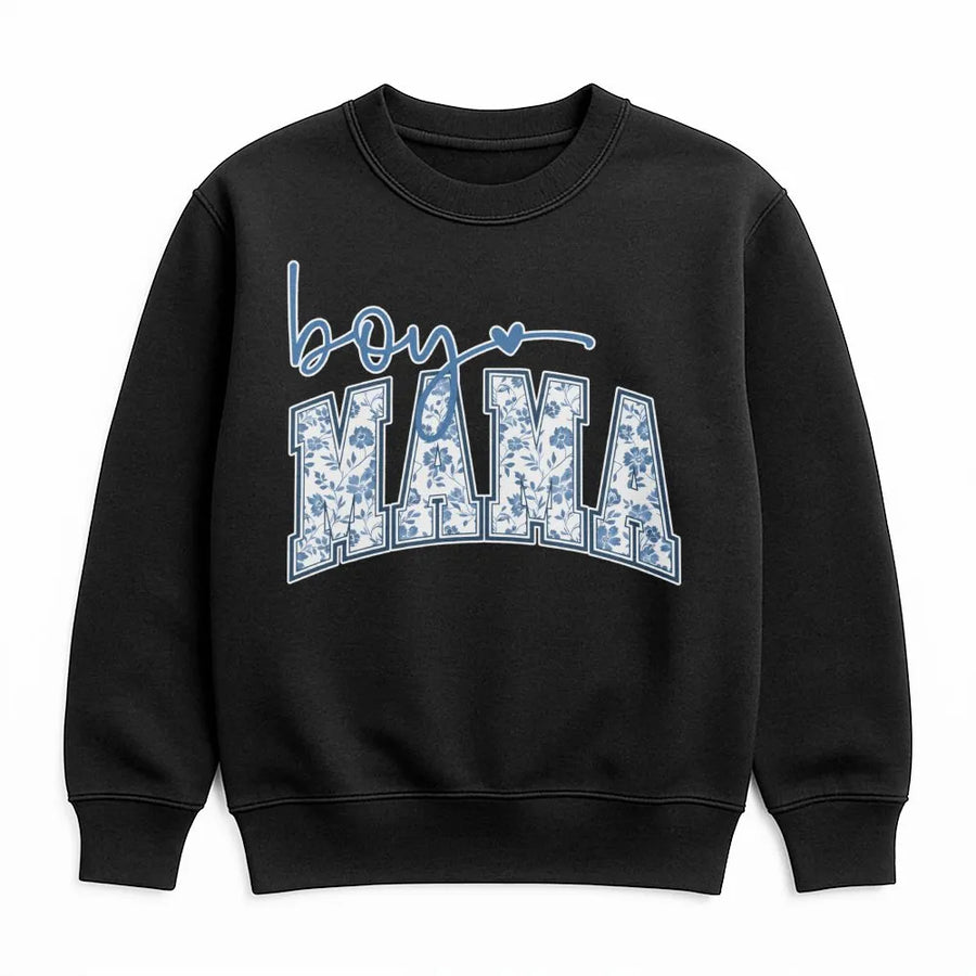 Boy Mama Sweatshirt | Floral Varsity Lettering Design | Premium Cotton Blend | Aesthetic Motherhood Gift For New Moms
