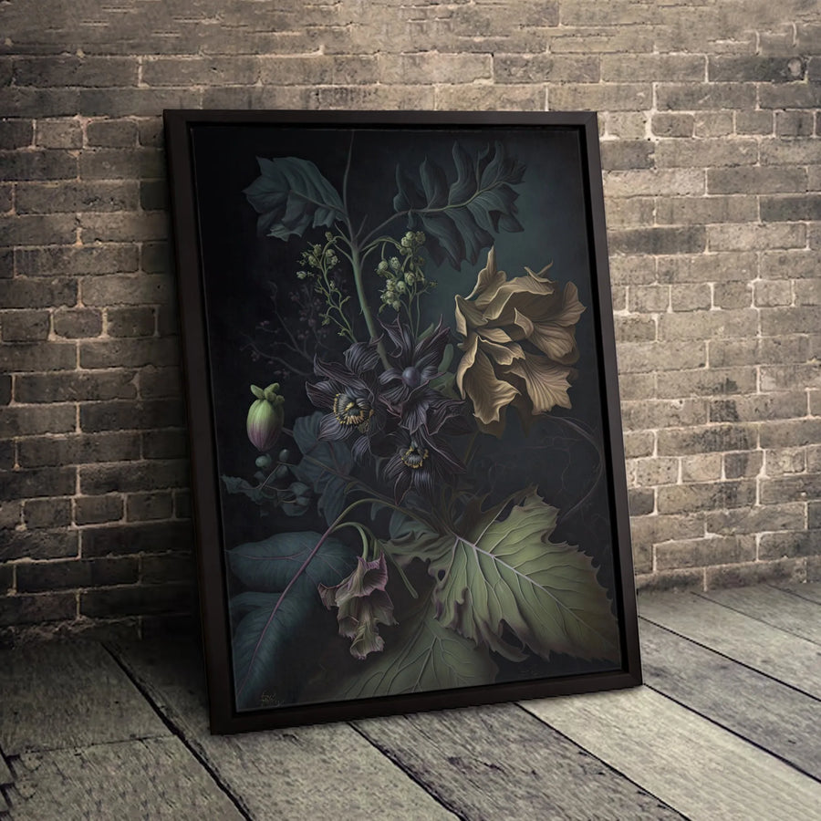Dark Moody Floral Canvas Art | Botanical Still Life Wall Decor | Premium Fade-Resistant Gallery Wrap | Sophisticated Home Office Decor
