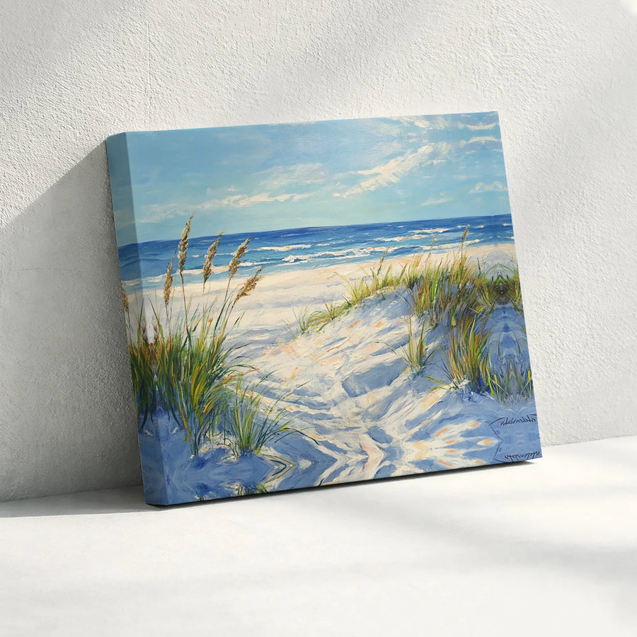 Beach Canvas Wall Art | Coastal Seascape with Sand Dunes | Thick Gallery Wrap Canvas | Coastal Home Decor Gift