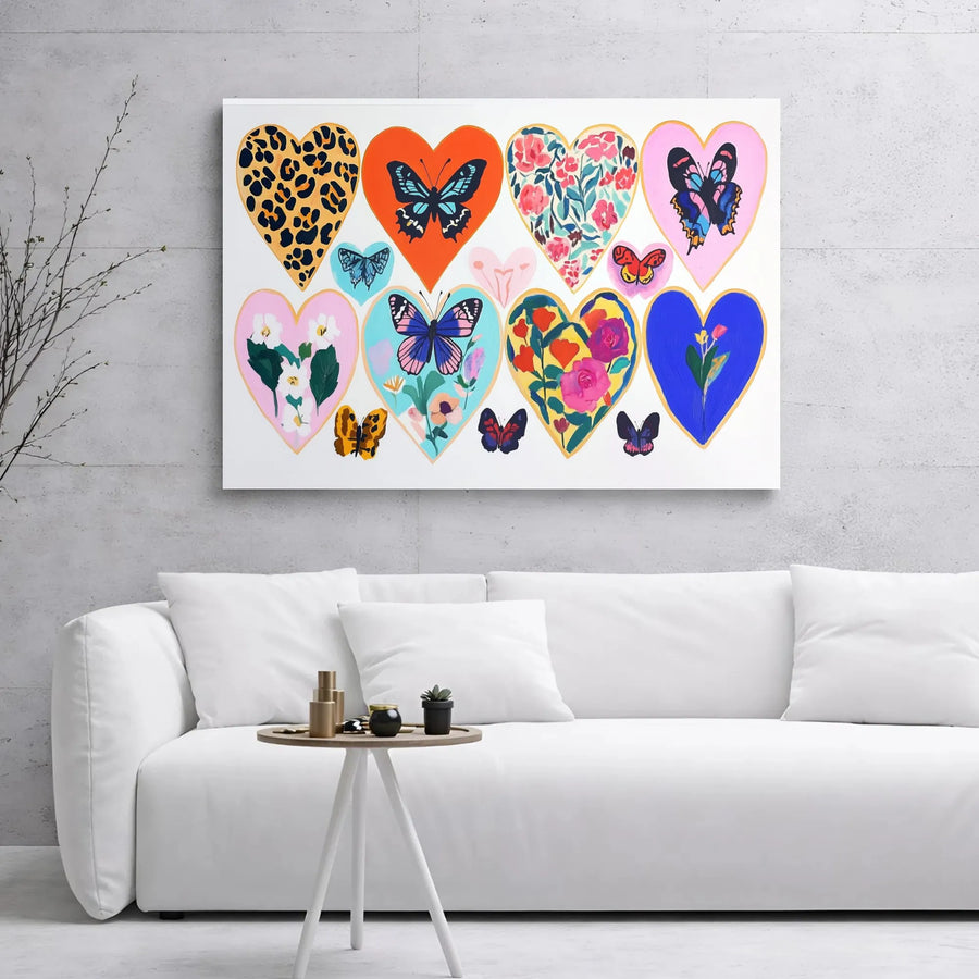 Colorful Heart Canvas Wall Art | Butterfly and Floral Aesthetic Print | Premium 1.25-inch Gallery Wrap | Vibrant Modern Home Decor Gift
