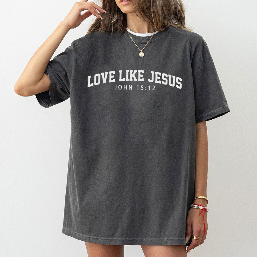 Love Like Jesus T-Shirt | Varsity Lettering John 15:12 Bible Verse | 100% Cotton Premium Tee | Faith-Based Christian Gift for Men and Women
