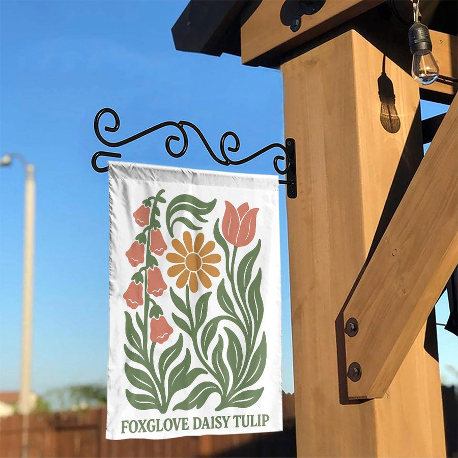 Botanical Flower Garden Flag | Vintage Foxglove Daisy Tulip Print | Weather-Resistant Polyester | Premium Floral Outdoor Yard Decor Gift