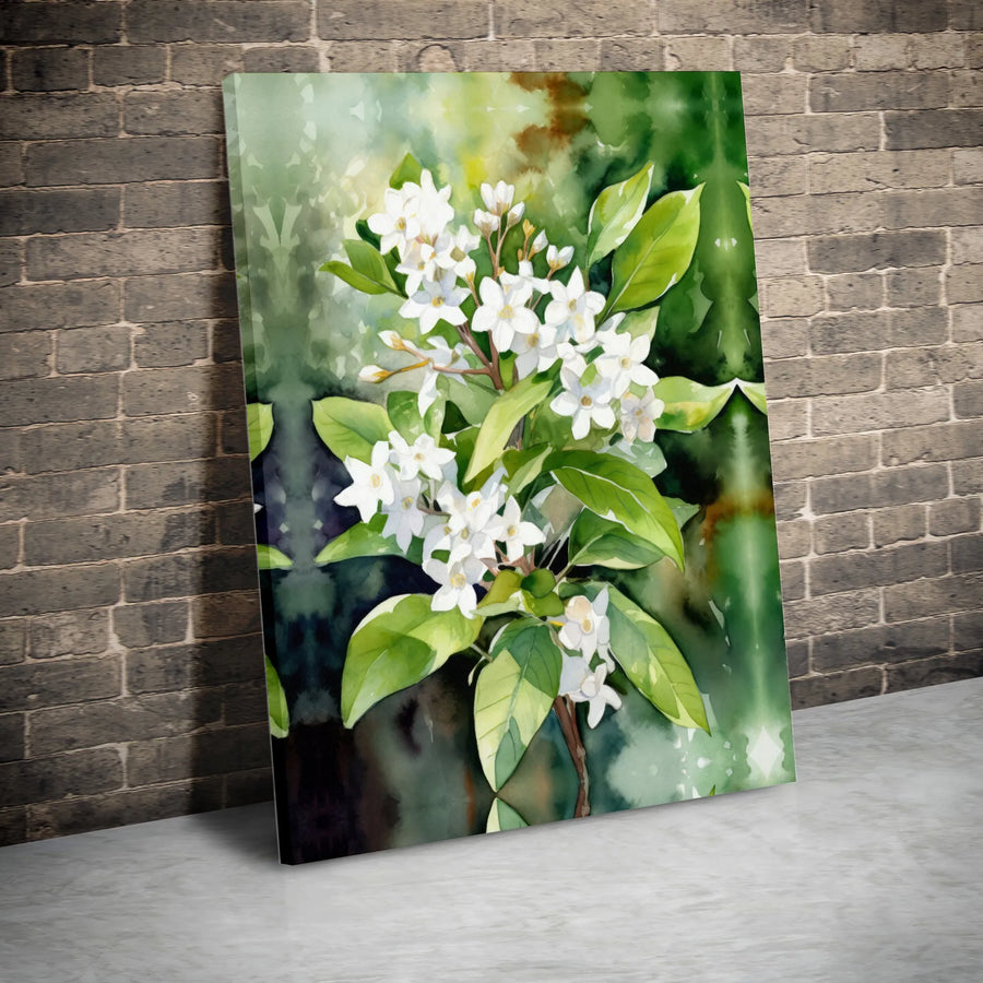 White Jasmine Flower Canvas Print | Watercolor Botanical Wall Art | 1.25" Premium Gallery Wrap | Nature-Inspired Home Decor Gift