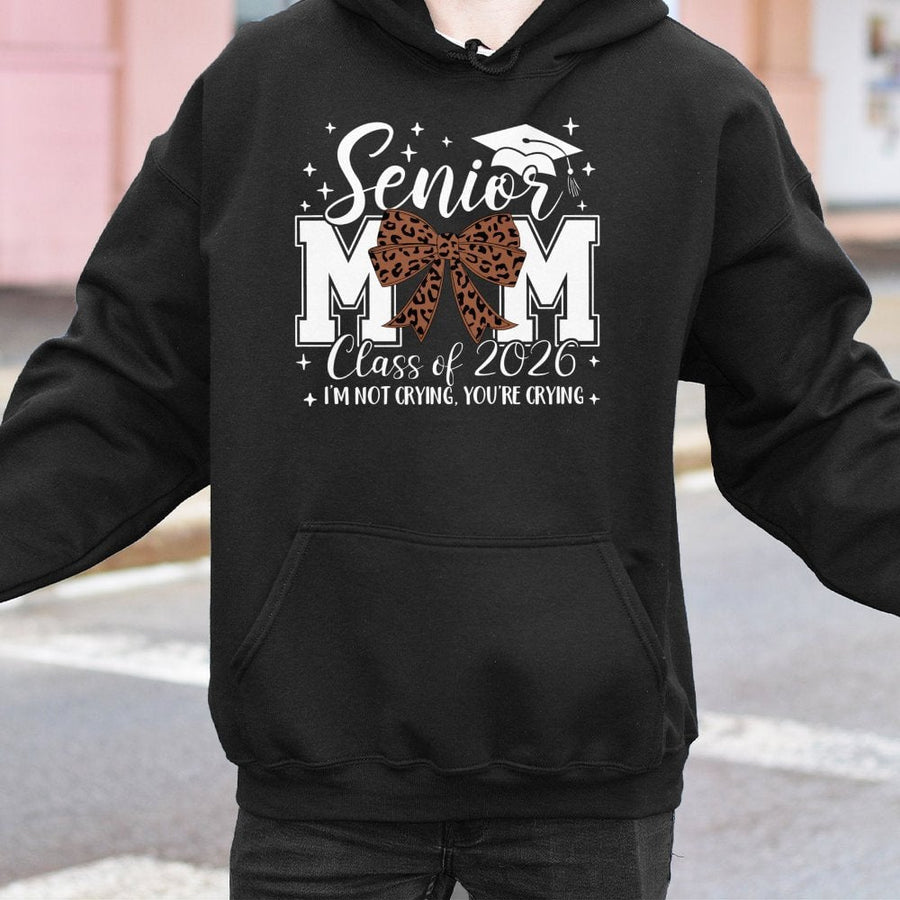 Senior Mom Class of 2026 Hoodie | Leopard Coquette Bow Graphic | Premium Cotton Blend | Graduation Gift for Proud Mothers
