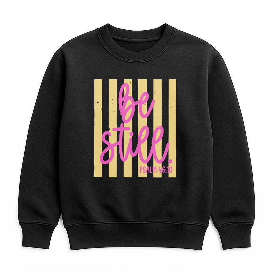 Be Still Psalm 46:10 Sweatshirt | Retro Striped Christian Graphic Tee | Premium Comfort Colors Cotton | Faith Based Gift for Women and Men