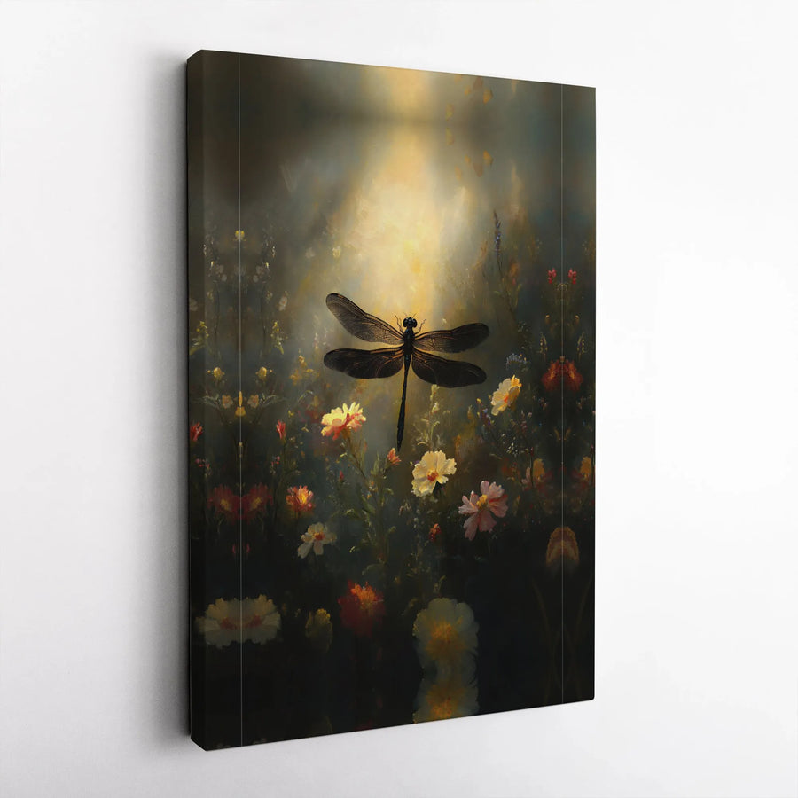 Dragonfly Wall Art Canvas | Ethereal Wildflower Garden Print | Gallery-Quality 1.25" Profile | Nature-Inspired Home Decor Gift