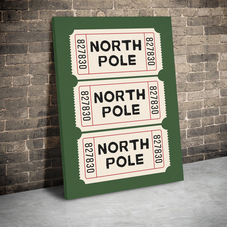 North Pole Admission Tickets Canvas Art | Vintage Christmas Train Theme | Premium Gallery Wrap Canvas | Holiday Decor Gift for Christmas Lovers