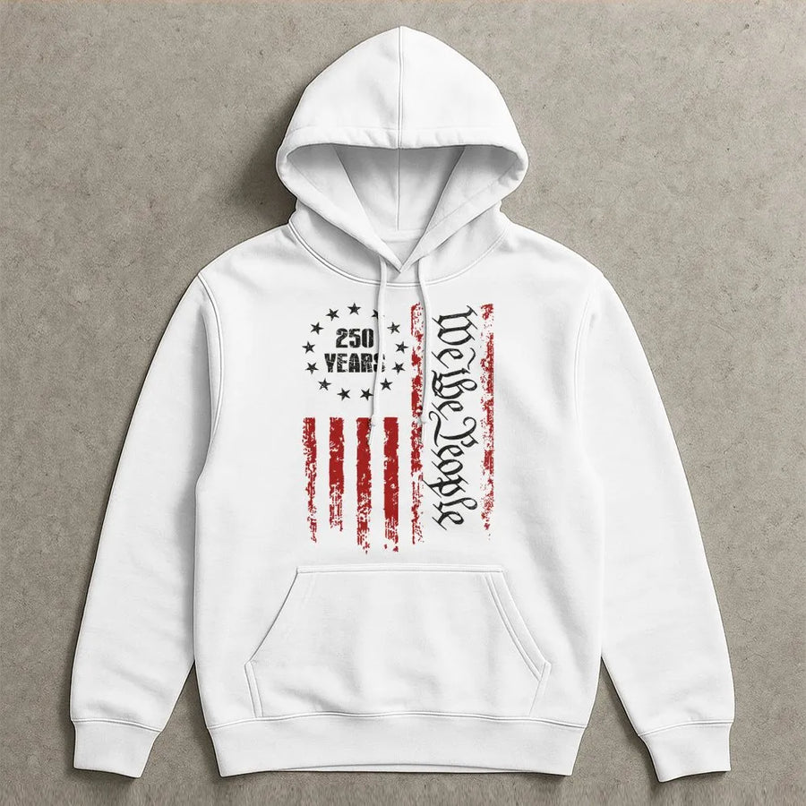 250th Anniversary Hoodie | We The People Distressed American Flag | Premium Cotton Blend | Commemorative Patriot Gift
