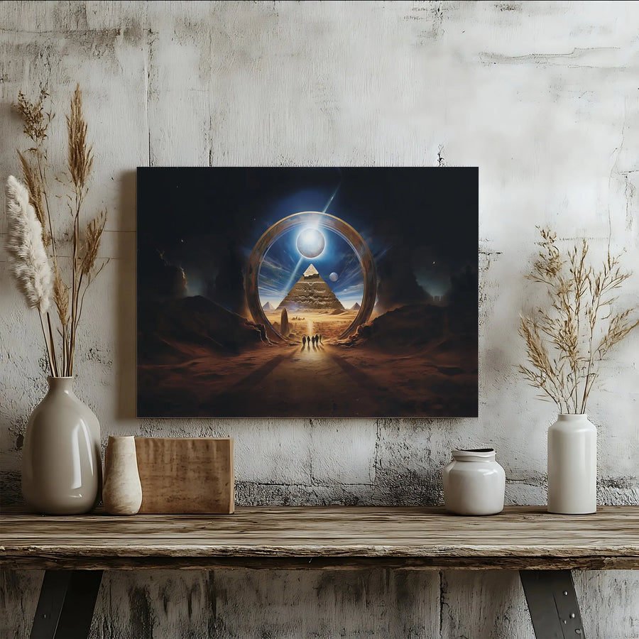 Sci-Fi Portal Canvas Print | Egyptian Pyramid Space Adventure | Premium Gallery Wrap Wall Art | Unique Home Office Decor Gift For Gamers