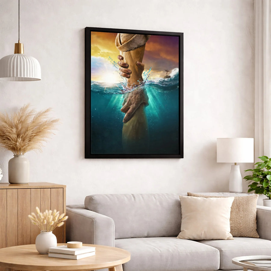 Jesus Saving Peter Canvas Print | Religious Sea Rescue Wall Art | 1.25-Inch Gallery Wrapped Canvas | Inspiring Christian Home Decor Gift