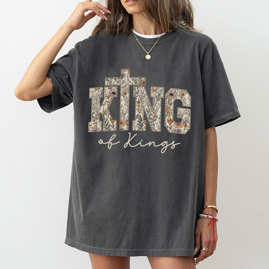 King of Kings T-Shirt | Floral Cross Christian Graphic Design | Premium Cotton Religious Apparel | Faith-Based Inspirational Gift for Believers