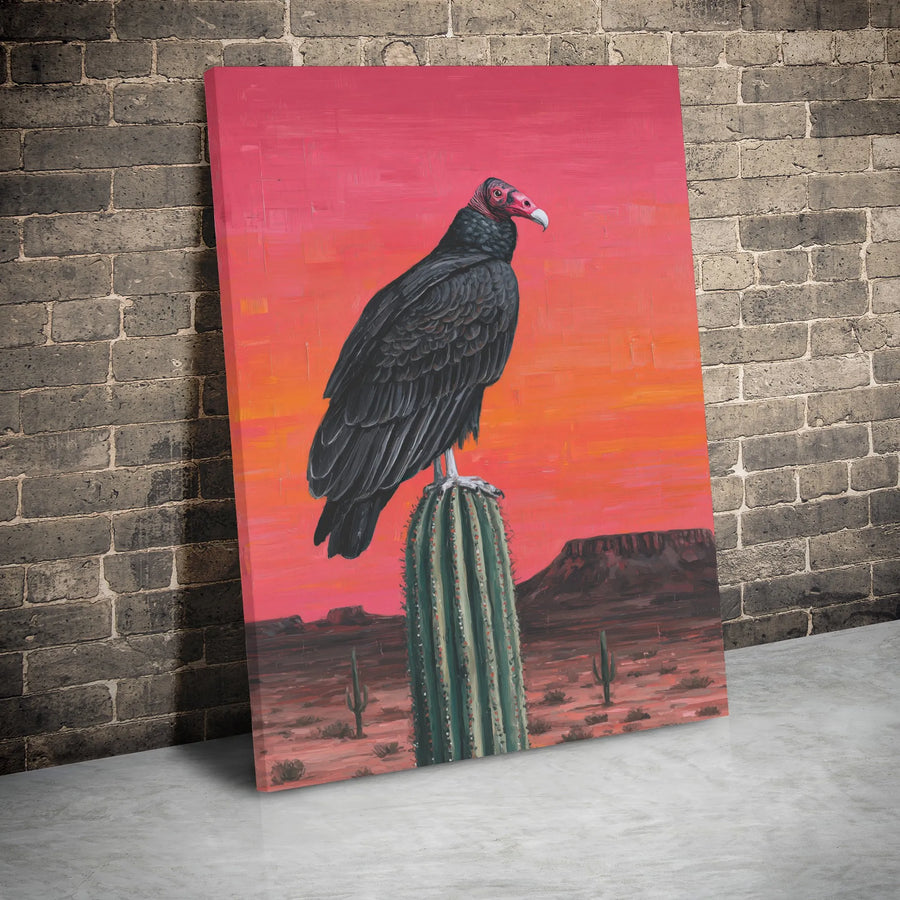 Turkey Vulture Canvas Wall Art | Saguaro Cactus Desert Sunset Print | 1.25 Inch Gallery Wrap | Southwestern Home Decor for Nature Lovers