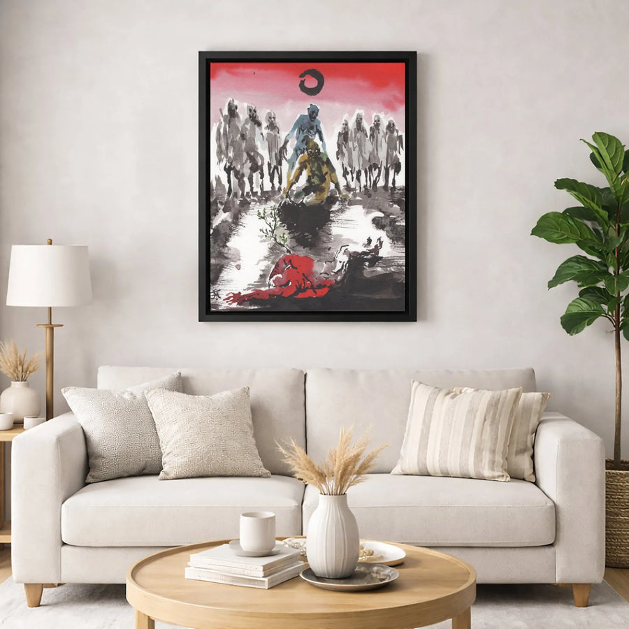 Zombie Horde Wall Art | Dark Fantasy Ink Wash Painting | 1.25 Inch Premium Gallery Canvas | Horror Decor for Living Room Gift