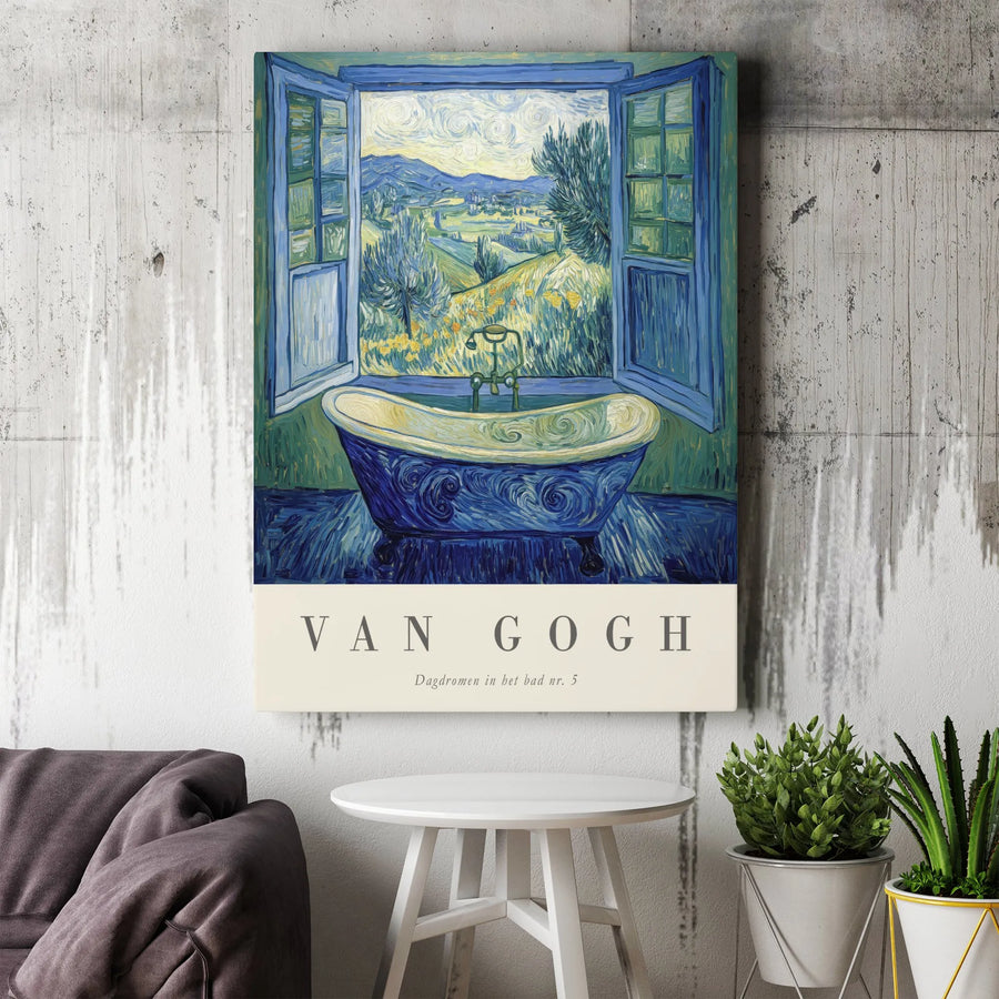 Van Gogh Style Bathtub Canvas Art | Impressionist Window Landscape Print | Premium Thick Gallery Wrap | Collector's Home Decor Gift for Art Lover
