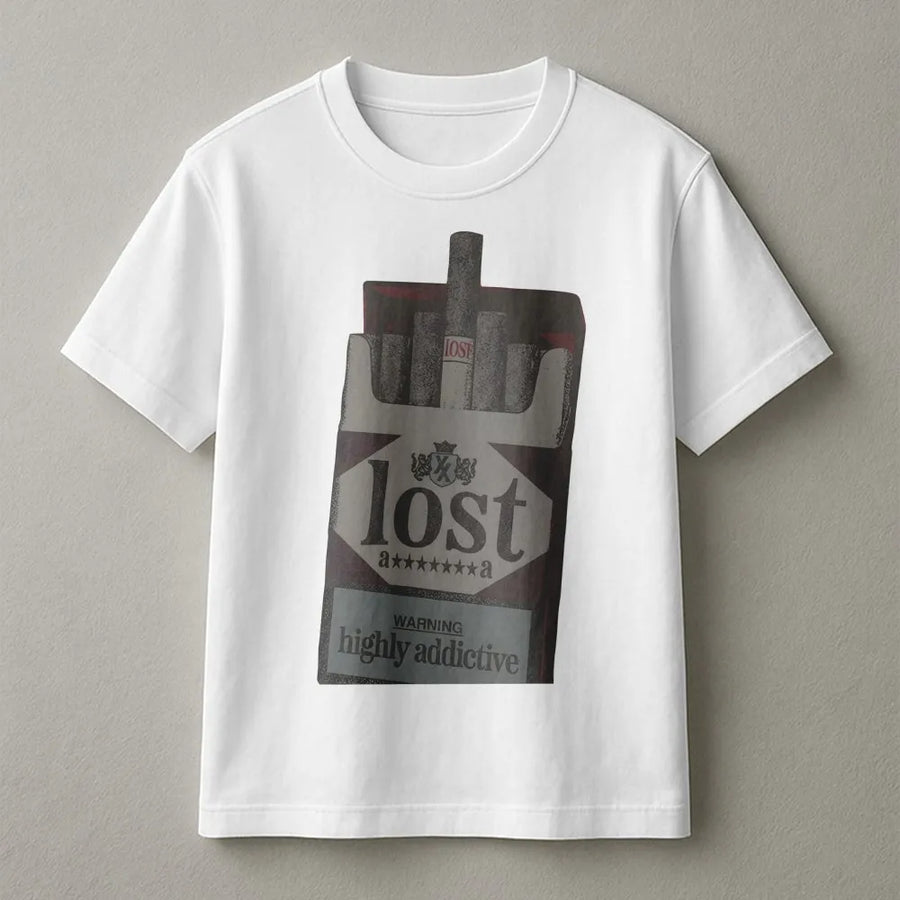 Lost Cigarette Pack T-Shirt | Edgy Graphic Warning Design | Premium Soft Cotton Tee | Trendy Grunge Streetwear Gift For Friends