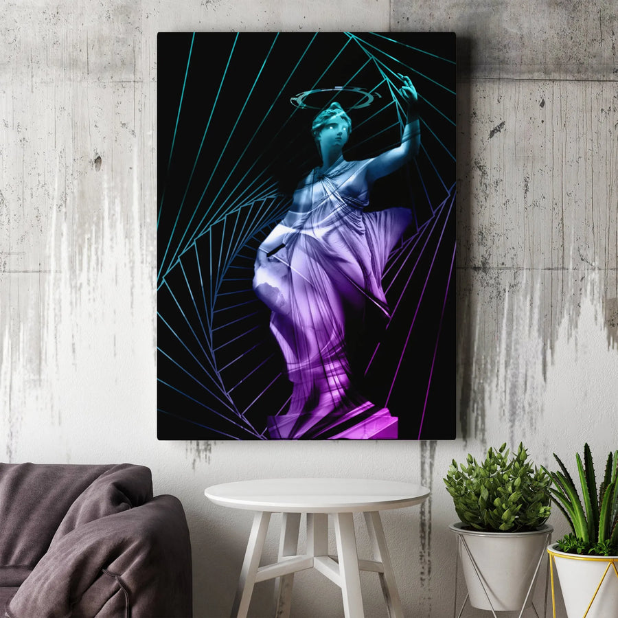 Vaporwave Statue Canvas Art | Neon Geometric Greek Sculpture | Premium Fade-Resistant Wall Decor | Modern Living Room Aesthetic Gift