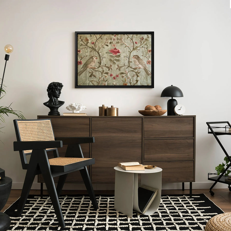 Vintage Bird Canvas Print | Textured Botanical Floral Art | Premium Gallery Wrapped Wall Decor | Cottagecore Nature Gift for Home