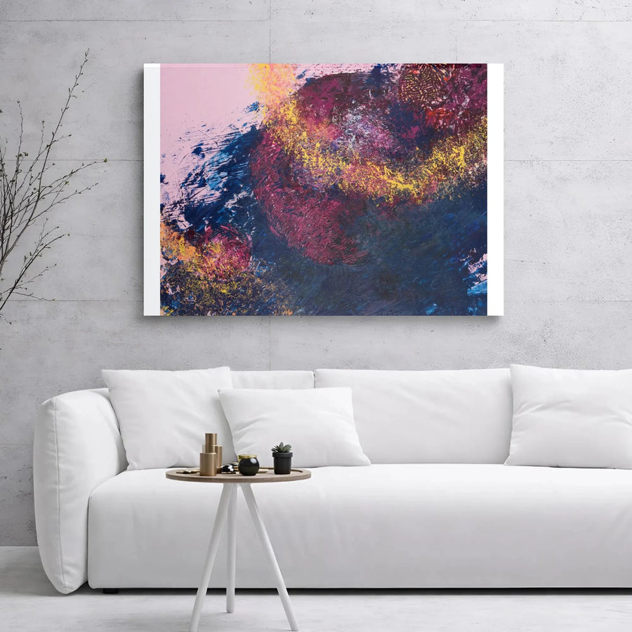 Modern Abstract Canvas Wall Art | Bold Magenta Blue Yellow Print | Premium 1.25-Inch Gallery Wrap | Contemporary Home & Office Decor Gift