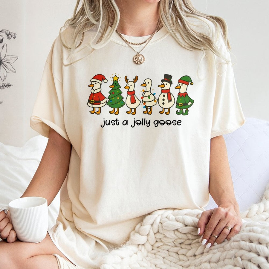 Just A Jolly Goose Christmas T-Shirt | Funny Holiday Animal Graphic Tee | 100% Cotton Premium Comfort | Cute Xmas Gift For Goose Lovers & Men Women