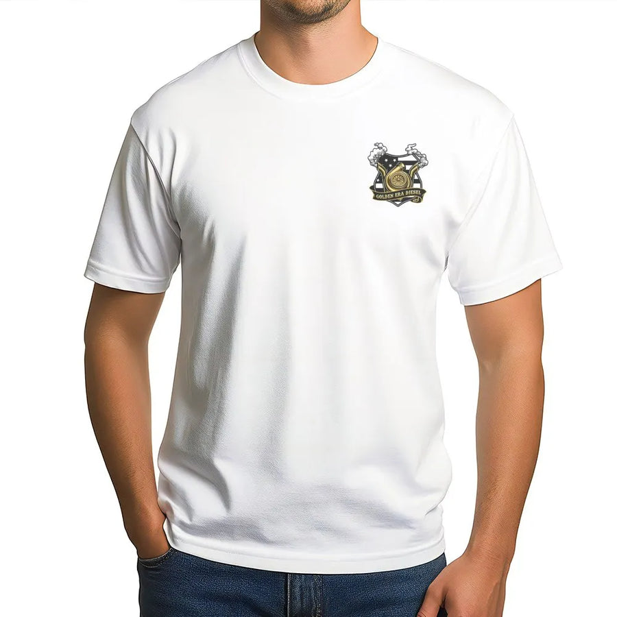 Golden Era Diesel T-Shirt | Turbocharger Crest Graphic | Premium Cotton Streetwear | Gift For Truck Enthusiasts & Car Guys