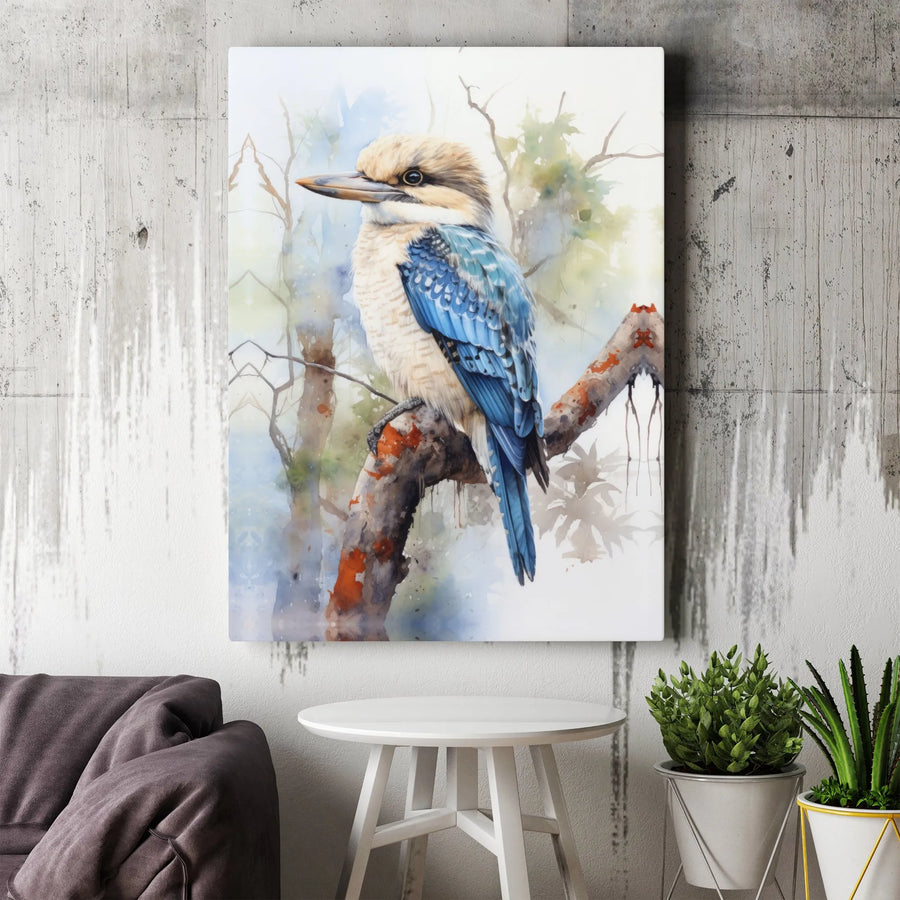Watercolor Kookaburra Wall Art | Australian Bird Nature Print | Premium Gallery Wrapped Canvas | Home Office Decor Gift for Bird Lovers