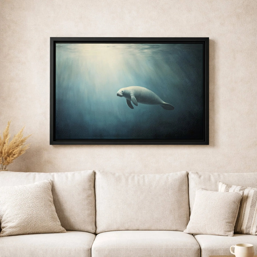 Manatee Wall Art Canvas | Underwater Ocean Life Decor | Gallery Wrapped Premium Print | Coastal Living Home Gift