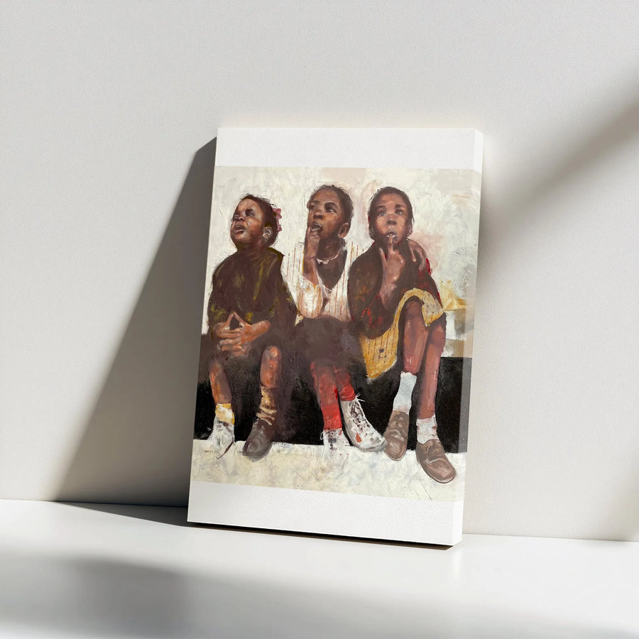 African American Children Vertical Canvas | Expressive Figurative Wall Art | Premium 1.25" Thick Gallery Wrap | Modern Black Art Collector's Gift