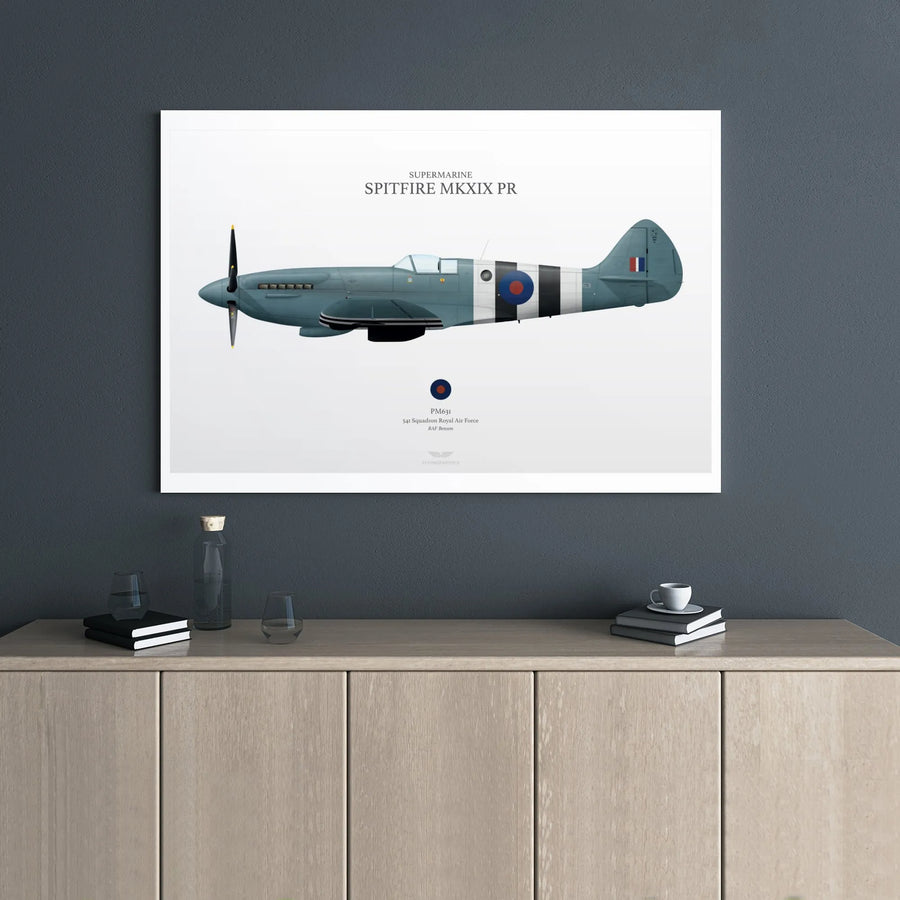 Supermarine Spitfire MkXIX Canvas Print | Historical RAF 541 Squadron Illustration | Gallery Wrap Premium Decor | Aviation Gift for History Buffs