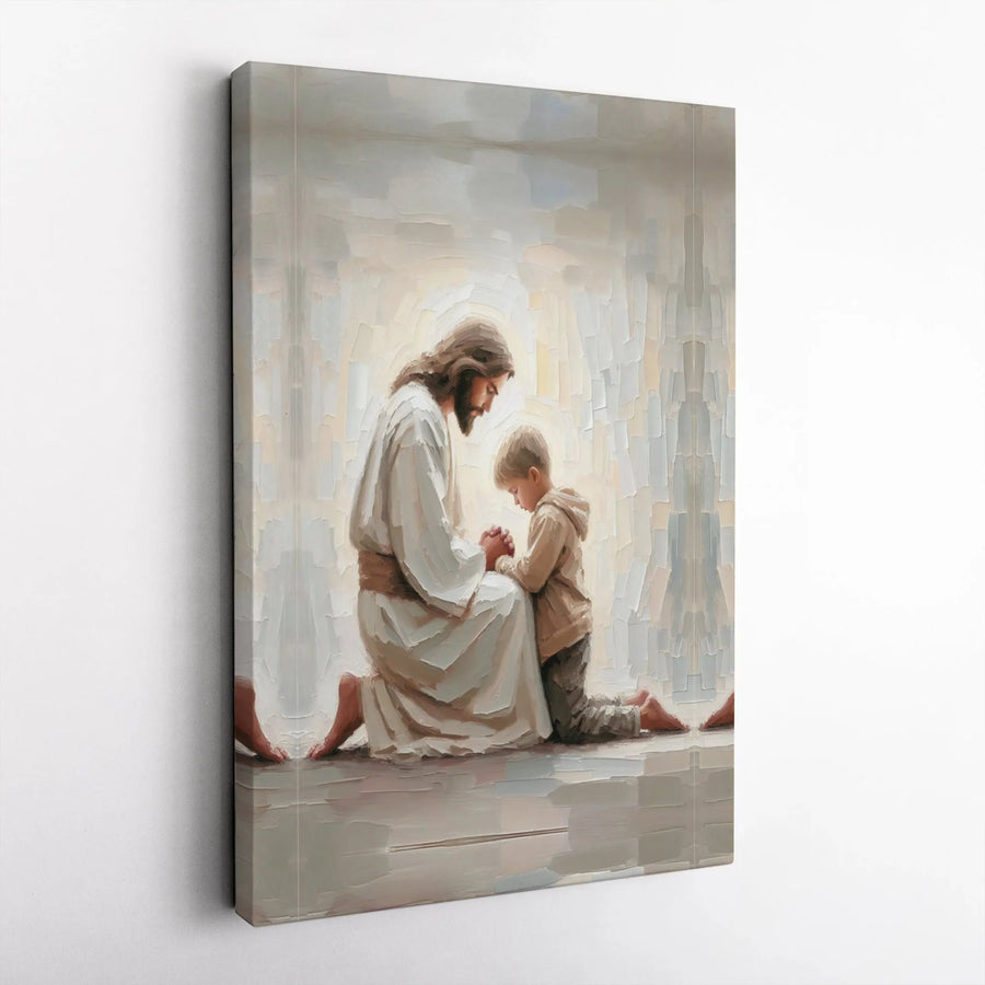 Jesus Praying With Child Canvas Print | Christian Wall Art | Premium Gallery Wrapped Decor | Spiritual Gift For Nursery or Home