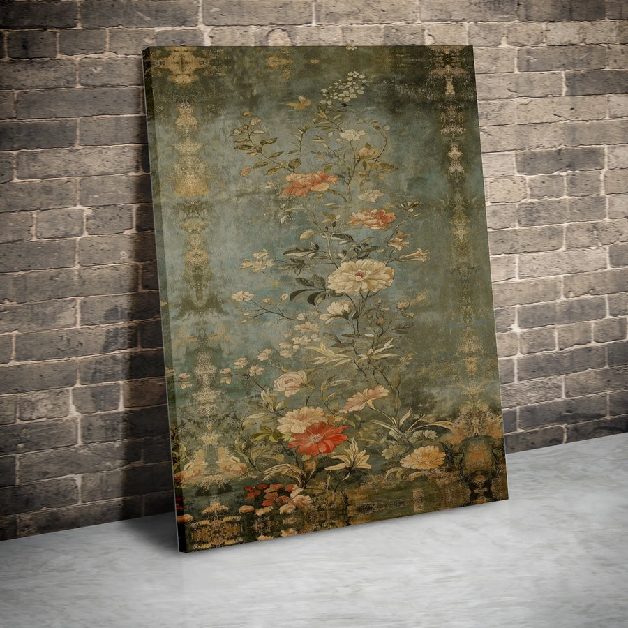Vintage Chinoiserie Floral Canvas Wall Art | Moody Botanical Oil Painting Print | Gallery Quality 1.25" Profile | Elegant Home Decor Gift